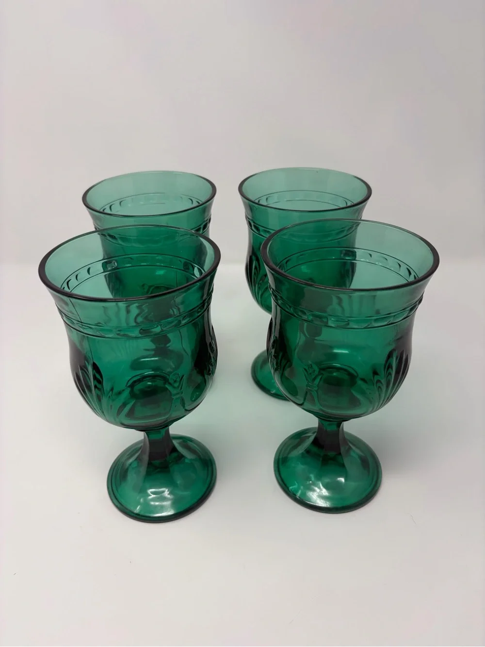 Vintage Set-4 Tuscany Glass King's Crown Thumbprint Blue/Green Wine Water Goblet